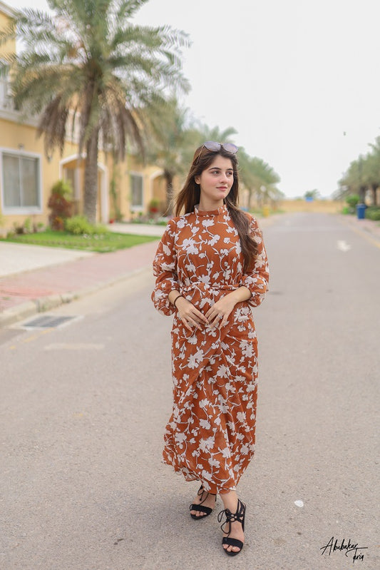 Brown Floral Frock