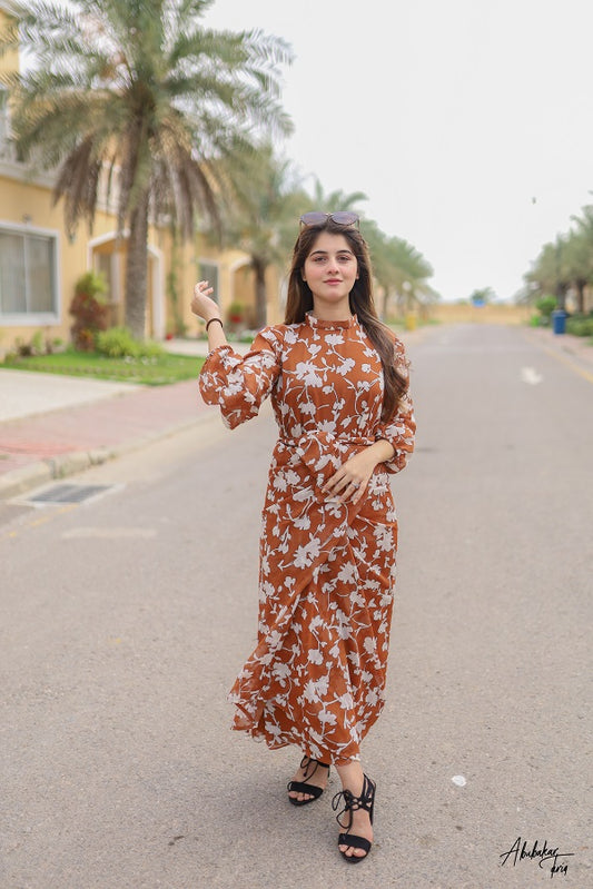 Brown Floral Frock