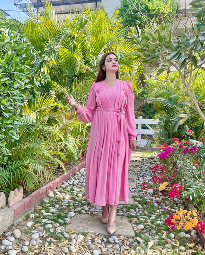 PINK CURVED PLATTED DRESS