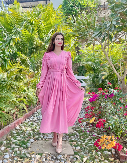 PINK CURVED PLATTED DRESS
