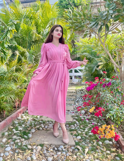 PINK CURVED PLATTED DRESS