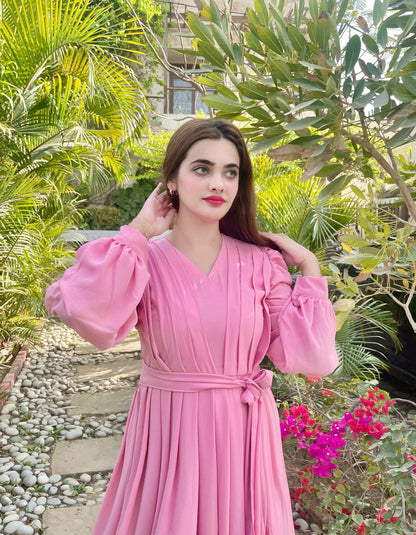 PINK CURVED PLATTED DRESS