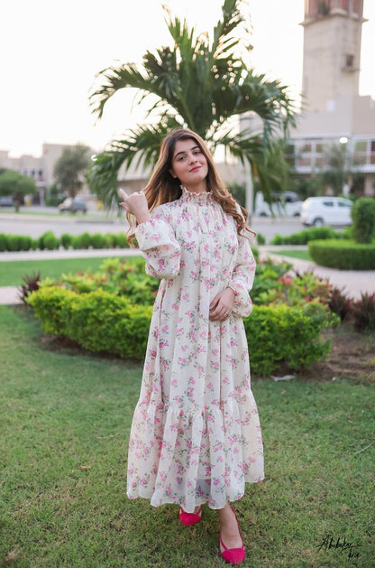 SMOCKED HIGH NECK DRESS