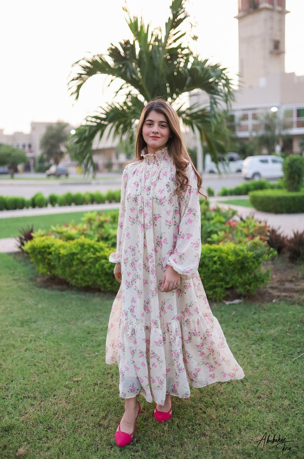 SMOCKED HIGH NECK DRESS