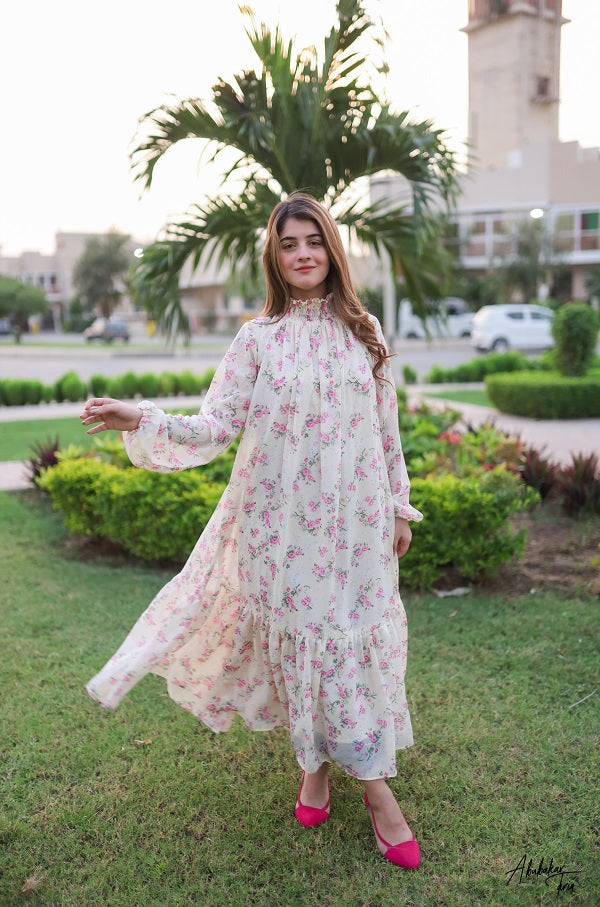 SMOCKED HIGH NECK DRESS