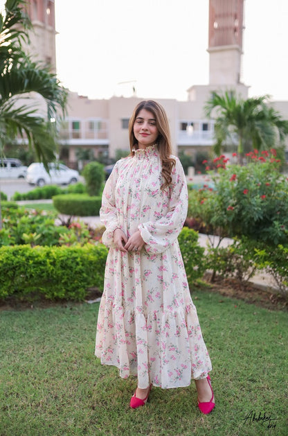 SMOCKED HIGH NECK DRESS