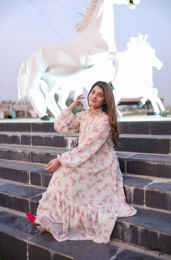 SMOCKED HIGH NECK DRESS