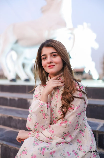 SMOCKED HIGH NECK DRESS