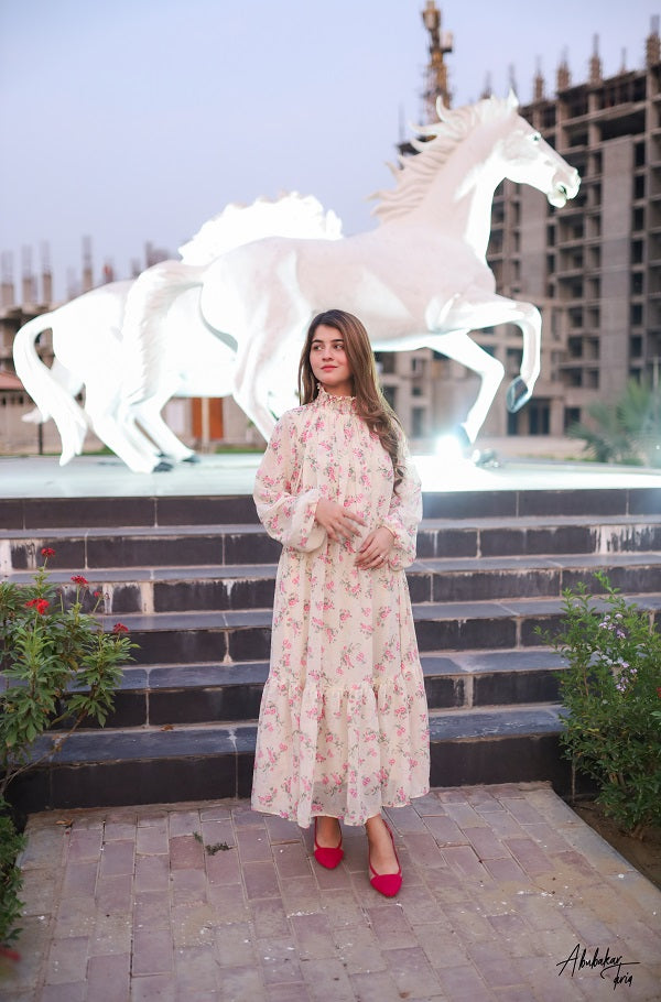 SMOCKED HIGH NECK DRESS