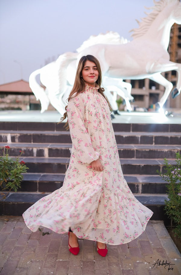 SMOCKED HIGH NECK DRESS