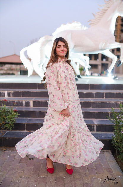 SMOCKED HIGH NECK DRESS