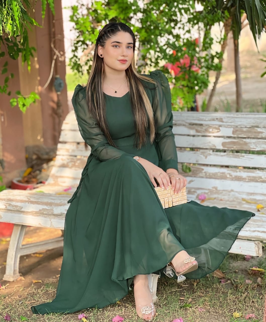 GREEN ROUND NECK SIDE KNOT DRESS