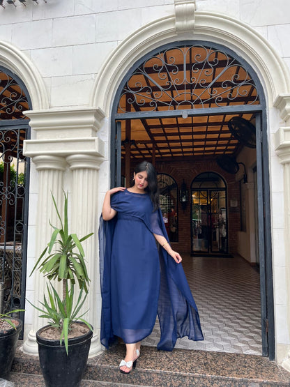 NAVYBLUE CAPE SHAWL DRESS