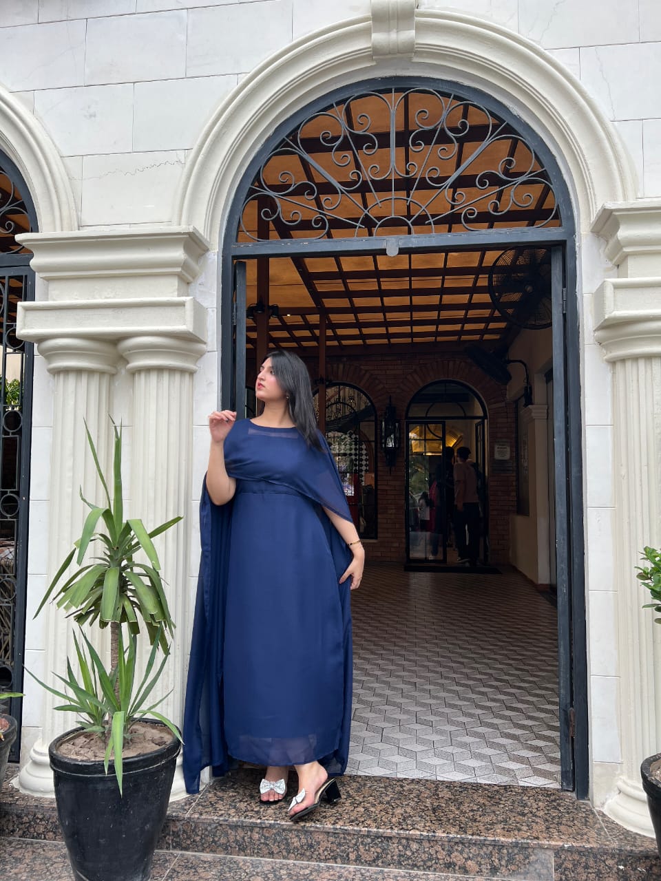 NAVYBLUE CAPE SHAWL DRESS