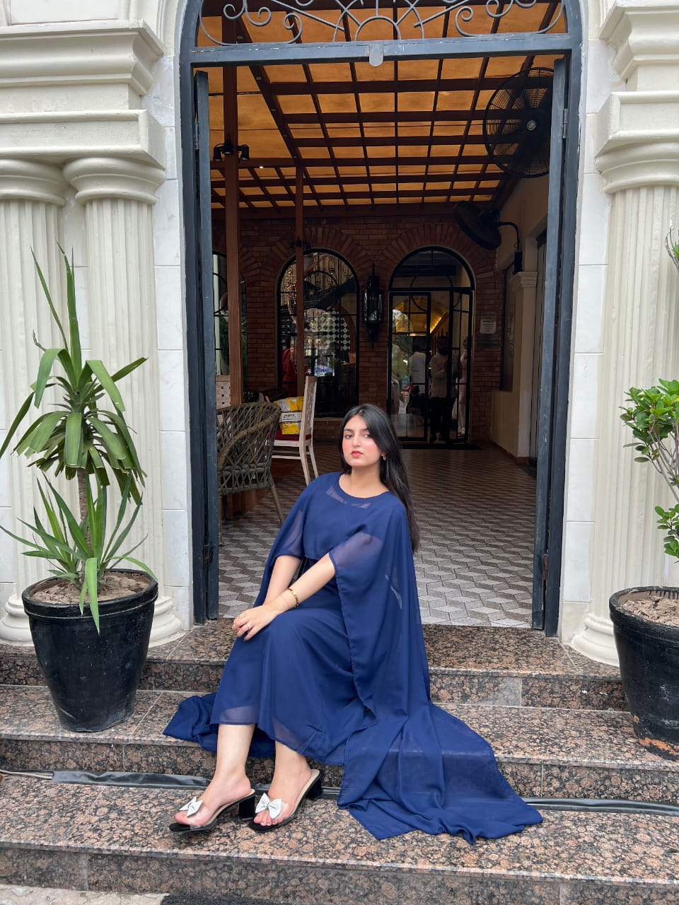 NAVYBLUE CAPE SHAWL DRESS