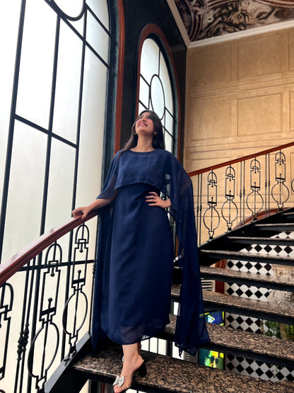 NAVYBLUE CAPE SHAWL DRESS