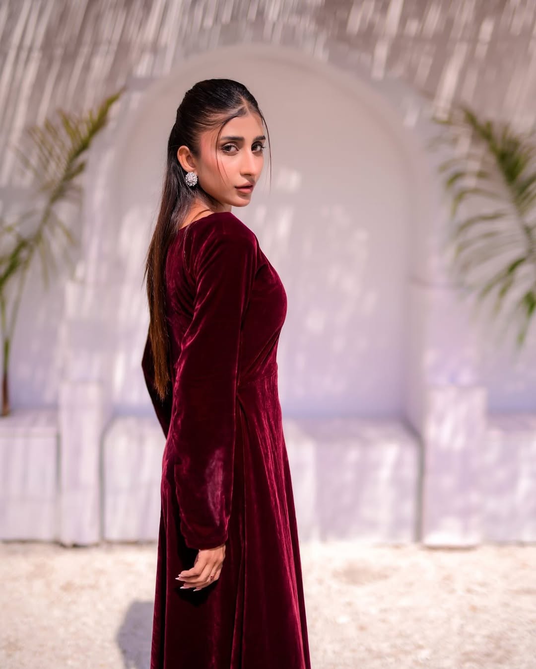 MAROON VELVET SQUARE NECK DRESS