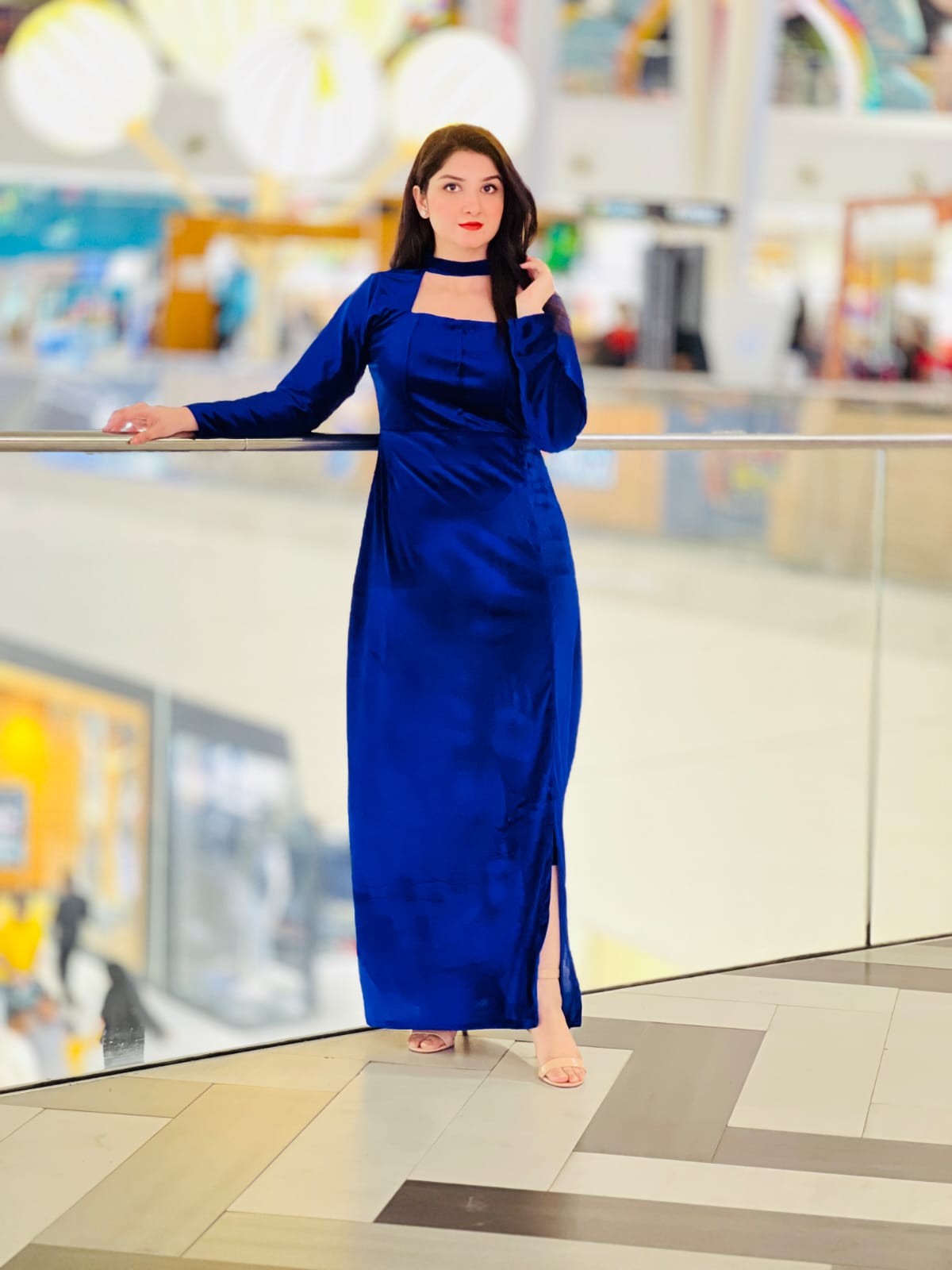 Royal blue velvet modest dress