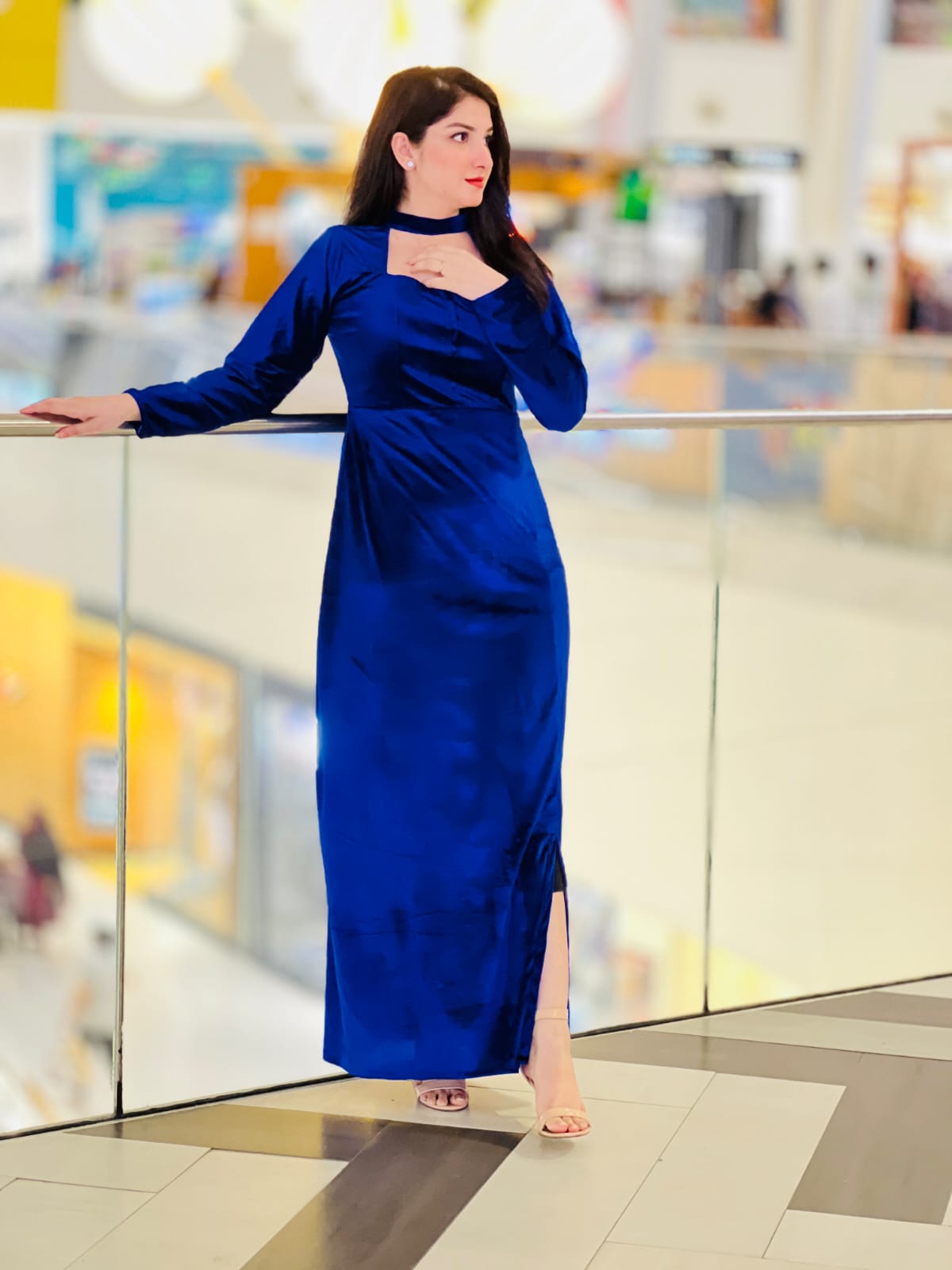 Royal blue velvet modest dress