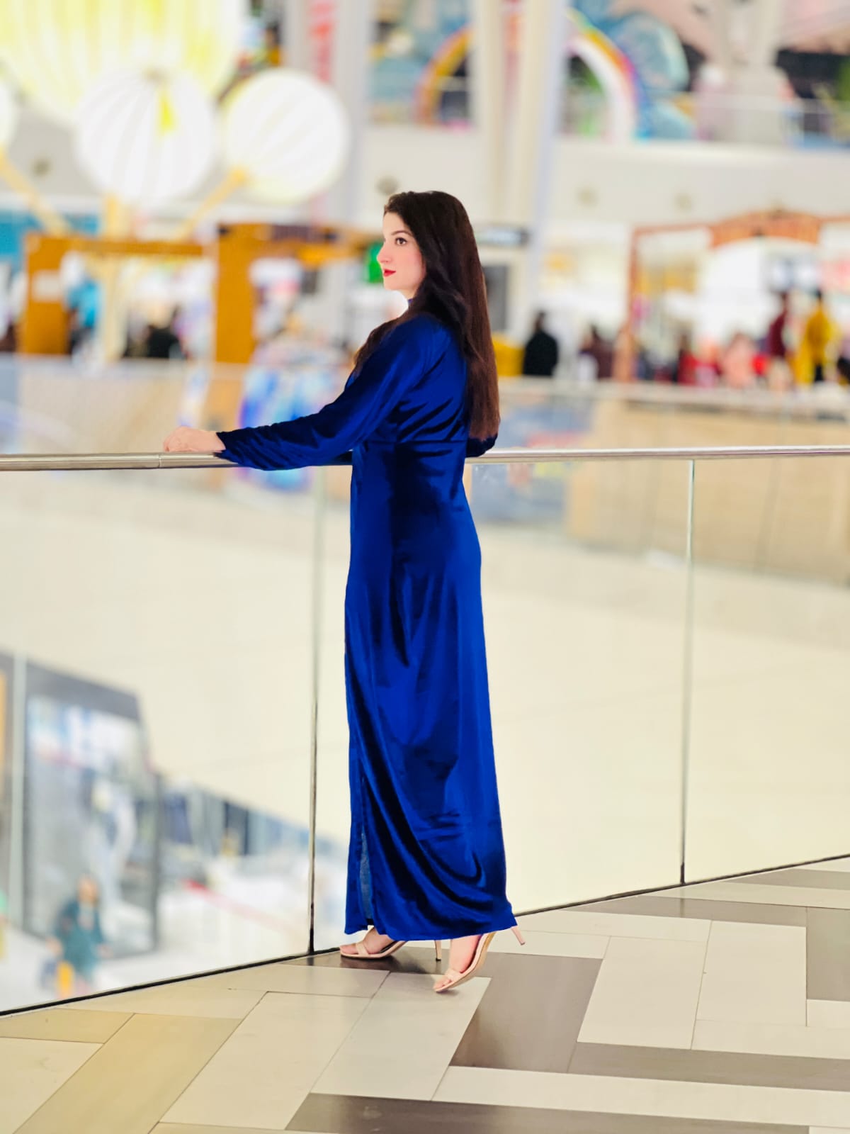 Royal blue velvet modest dress
