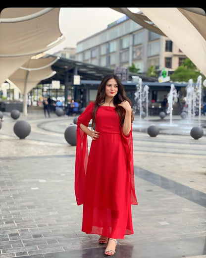 RED SQUARE NECK LONG SLEEVE