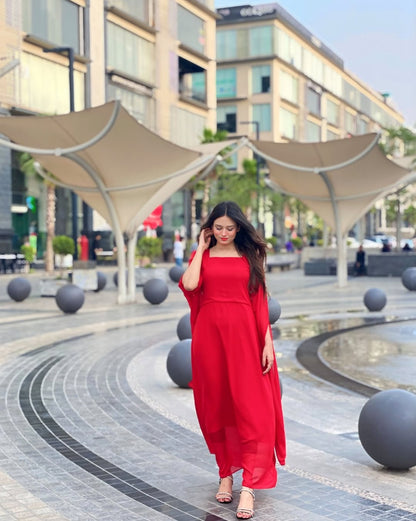 RED SQUARE NECK LONG SLEEVE