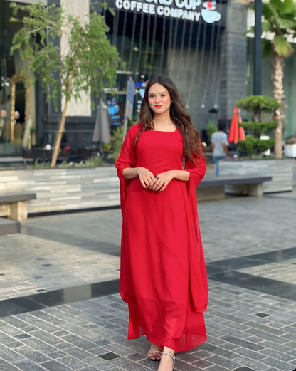 RED SQUARE NECK LONG SLEEVE